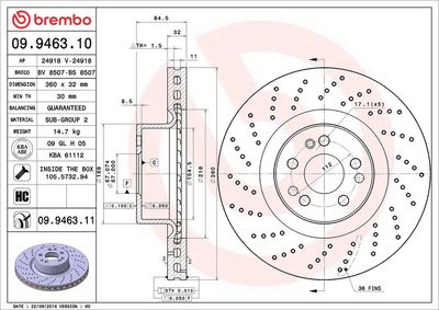 Stabdžių diskas 09.9463.10 BREMBO